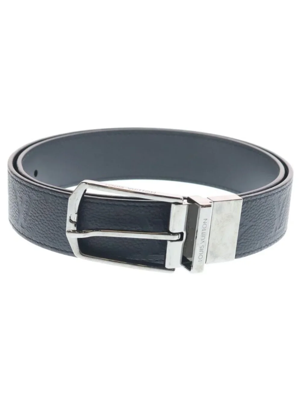 Louis Vuitton Monogram Pattern Belt Slender 35 Reversible Leather Black